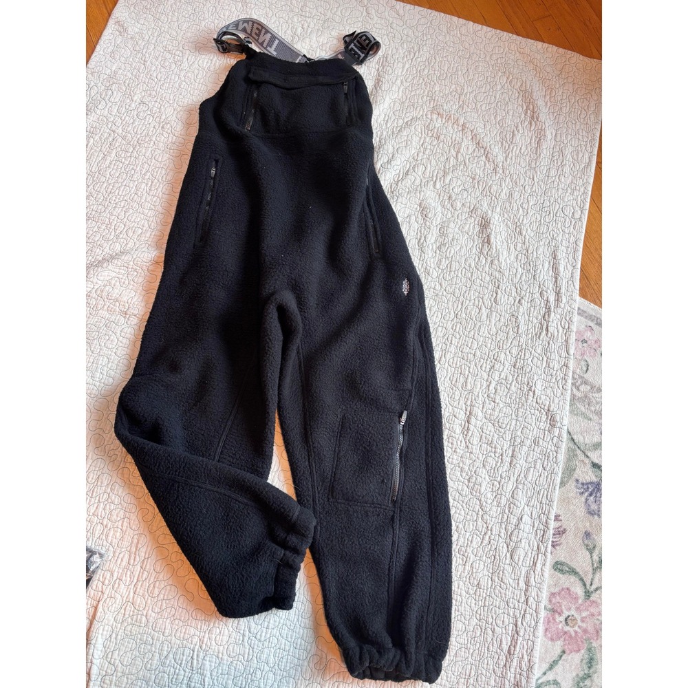 Free People FP Movement Hit The Slopes Fleece Salopette Black Overalls Medium